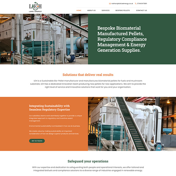 Website design featuring eco-friendly biomaterial manufactured pallets and sustainable logistics