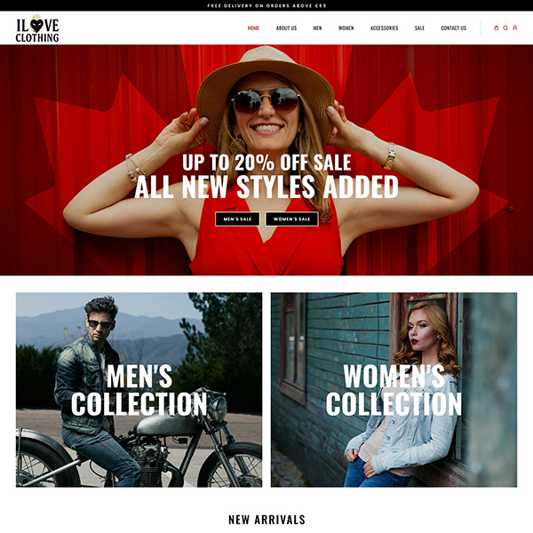 Clothing and fashion e-commerce website design displaying trendy apparel and accessories
